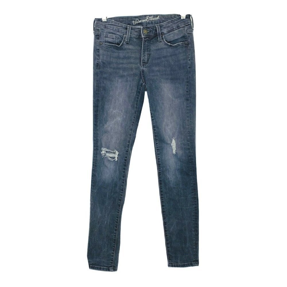 Universal Thread Women's size 0/25R Mid Rise Skinny Distressed Gray Denim Jeans